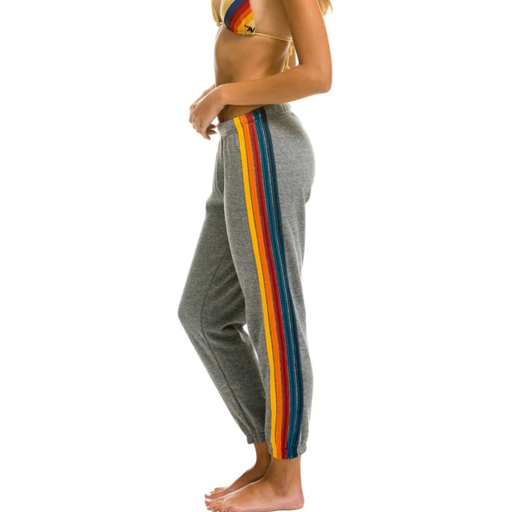 Aviator Nation Gray Sweatpants with Rainbow Stripes